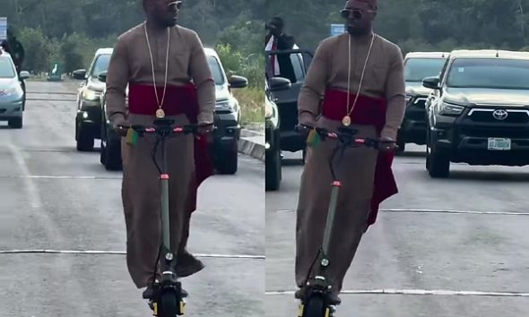 Olu of Warri Rides An Electric Scooter To Inspect New Road In Delta State - autojosh
