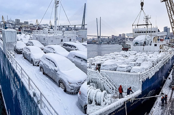 Cargo Ship Arrives At Russian Port With Thousands Of Frozen Japanese Cars (PHOTOS) - autojosh