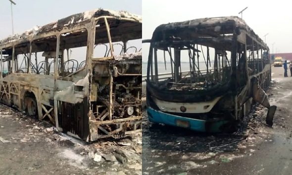 No Casualties Reported As LBSL BRT Bus Catches Fire On 3rd Mainland Bridge - autojosh