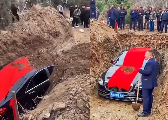 Chinese Family Slammed For Burying Mercedes-Benz S-Class As Offering, Ordered To Dig The Car Up - autojosh
