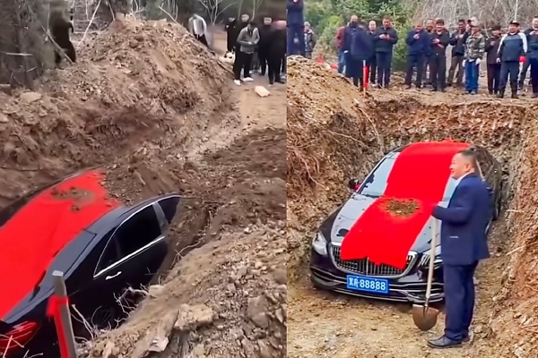 Chinese Family Slammed For Burying Mercedes-Benz S-Class As Offering, Ordered To Dig The Car Up - autojosh