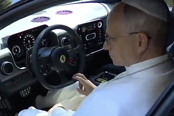 Pope Leo XIV Checks Out The All-new Ferrari Luce, Gifted The Electric Sports Car’s Steering Wheel - autojosh 