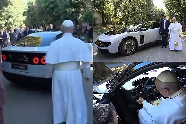 Pope Leo XIV Checks Out The All-new Ferrari Luce, Gifted The Electric Sports Car’s Steering Wheel - autojosh