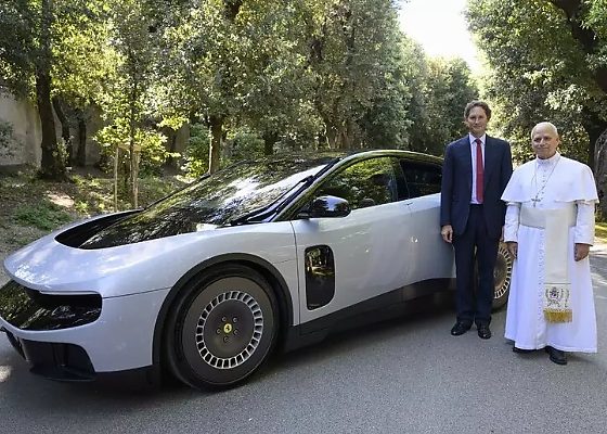 Pope Leo XIV Checks Out The All-new Ferrari Luce, Gifted The Electric Sports Car’s Steering Wheel - autojosh
