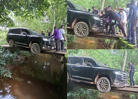 Liberian Senator’s Toyota Land Cruiser SUV Nearly Fell Into River After Its Tyres Slipped Off A Narrow Bridge - autojosh