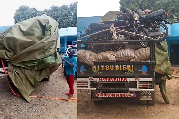 Abuja: FRSC Busted Overloaded Truck Hiding 15 Passengers And 8 Motorcycles Under Tarpaulin - autojosh 