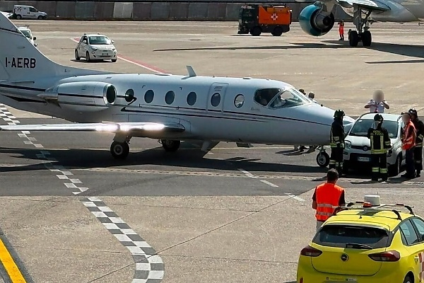 Moment Fiat Panda Drives Onto Runway And Crashes Into Private Jet Taxiing At Milan Airport - autojosh 