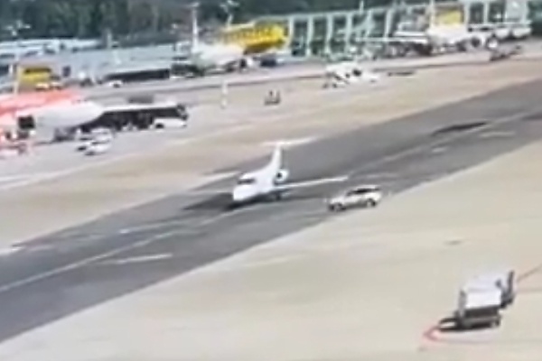 Moment Fiat Panda Drives Onto Runway And Crashes Into Private Jet Taxiing At Milan Airport - autojosh 