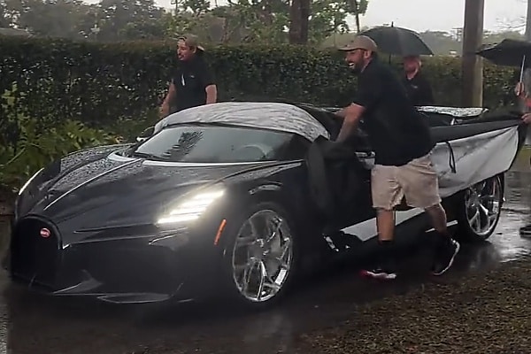 $5M Car With No Roof? Handlers Rush To Save Bugatti W16 Mistral Interior During Heavy Rain - autojosh
