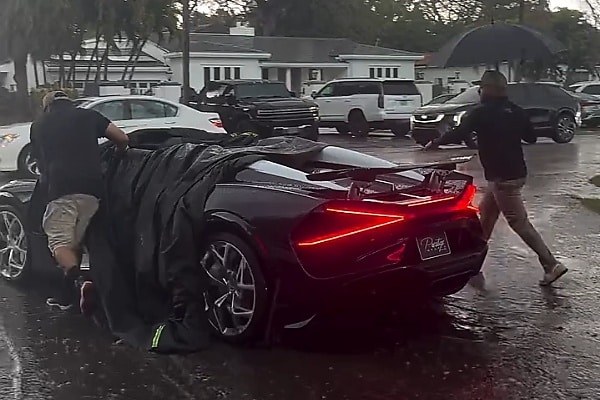 $5M Car With No Roof? Handlers Rush To Save Bugatti W16 Mistral Interior During Heavy Rain - autojosh