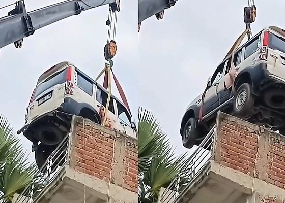 Fear Of Theft: Indian Man Hires Crane To Park New Mahindra SUV On Rooftop Before Traveling To Israel