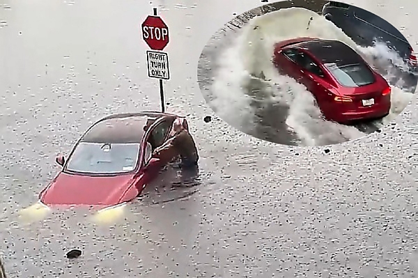 It’s Not China’s Floating Cars: Moment Raging Floodwater Sweeps Tesla Away In Connecticut