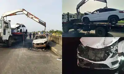 LASEMA: Mercedes-Benz GLE Crashes Into Fire Truck Deployed To Contain CNG Vehicle Fire At Obadore Bridge