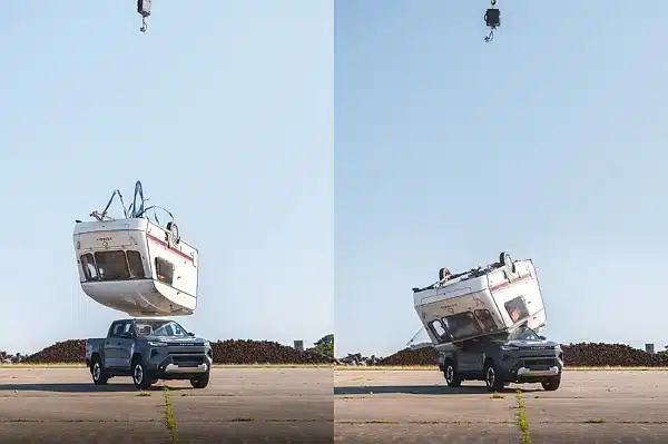 Toyota Drops 760kg Caravan on All-Electric Hilux To Prove It Remains ‘Indestructible’